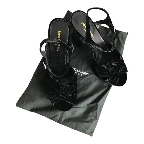 Saint Laurent Crushed Velvet Farrah Platform Sandals Womens US10 EU 40 Black NEW - Picture 3 of 10